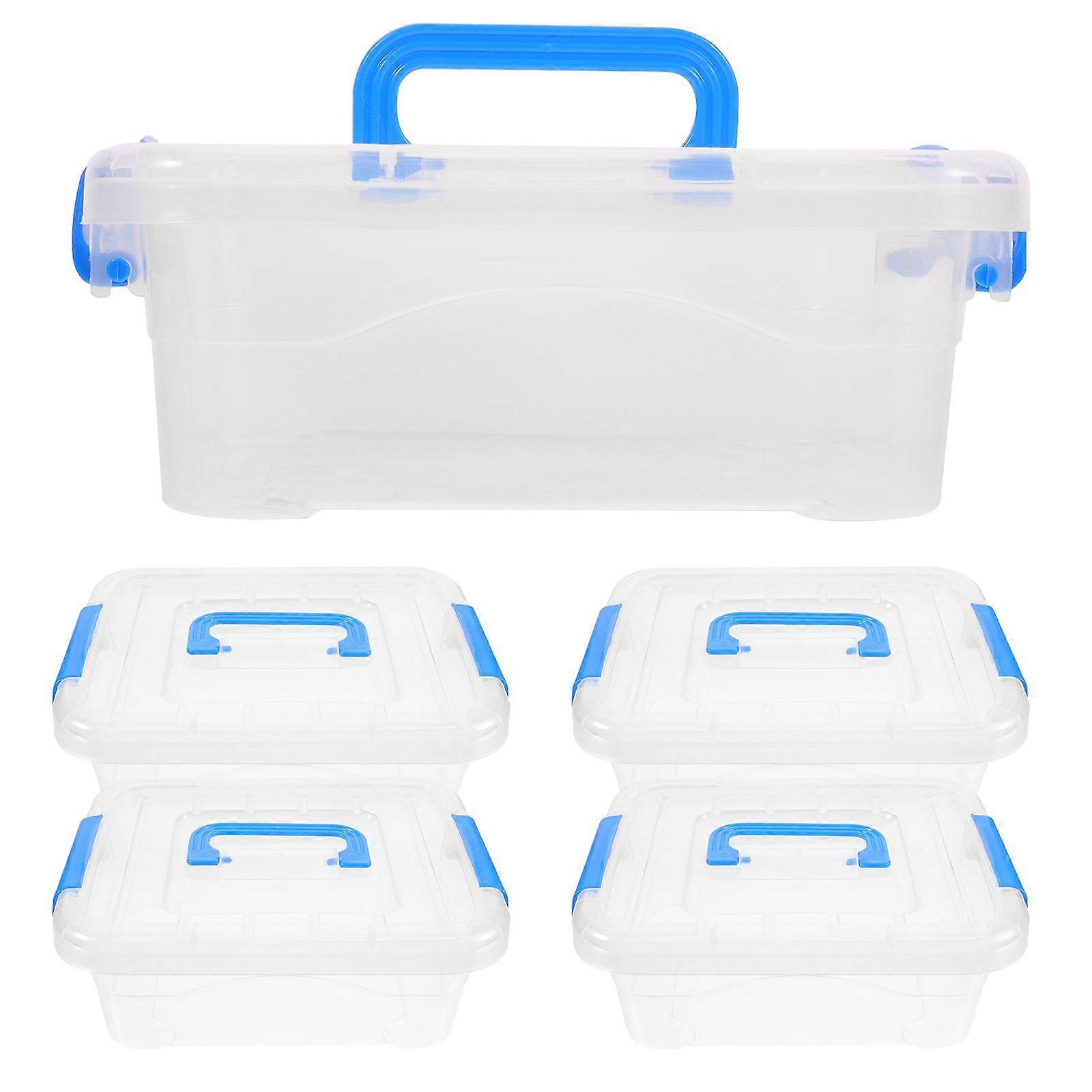 5pcs Transparent Desktop Storage Box Toy Packing Box Plastic Carrying Case with Handle