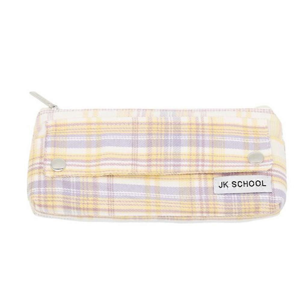 Handheld Canvas Pencil Pouch Button Lock Closure 2-Layer Makeup Bag Zippered Pockets for Kids Adults Travel Packaging