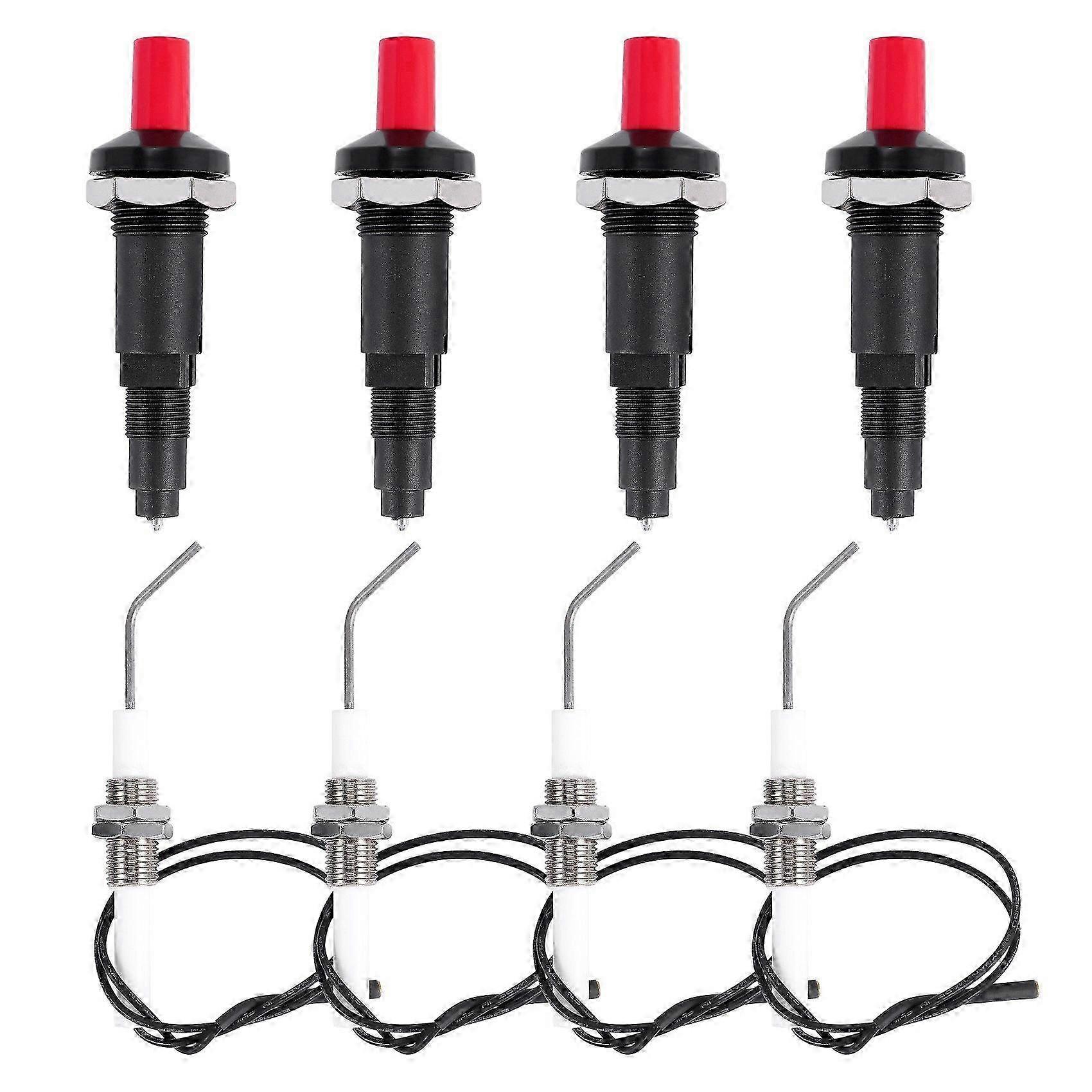 4-Pc Propane Push Piezo Igniter Kit with Threaded Ceramic Electrode & Plug Wire for Grill, Fireplace