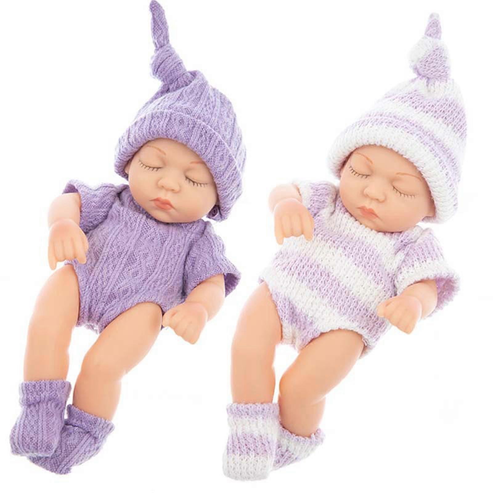 Interactive Silicones Sleeping Baby Dolls Set of 2Pcs Realistic Infants Reborns Toy with Flexible Joint for Educational