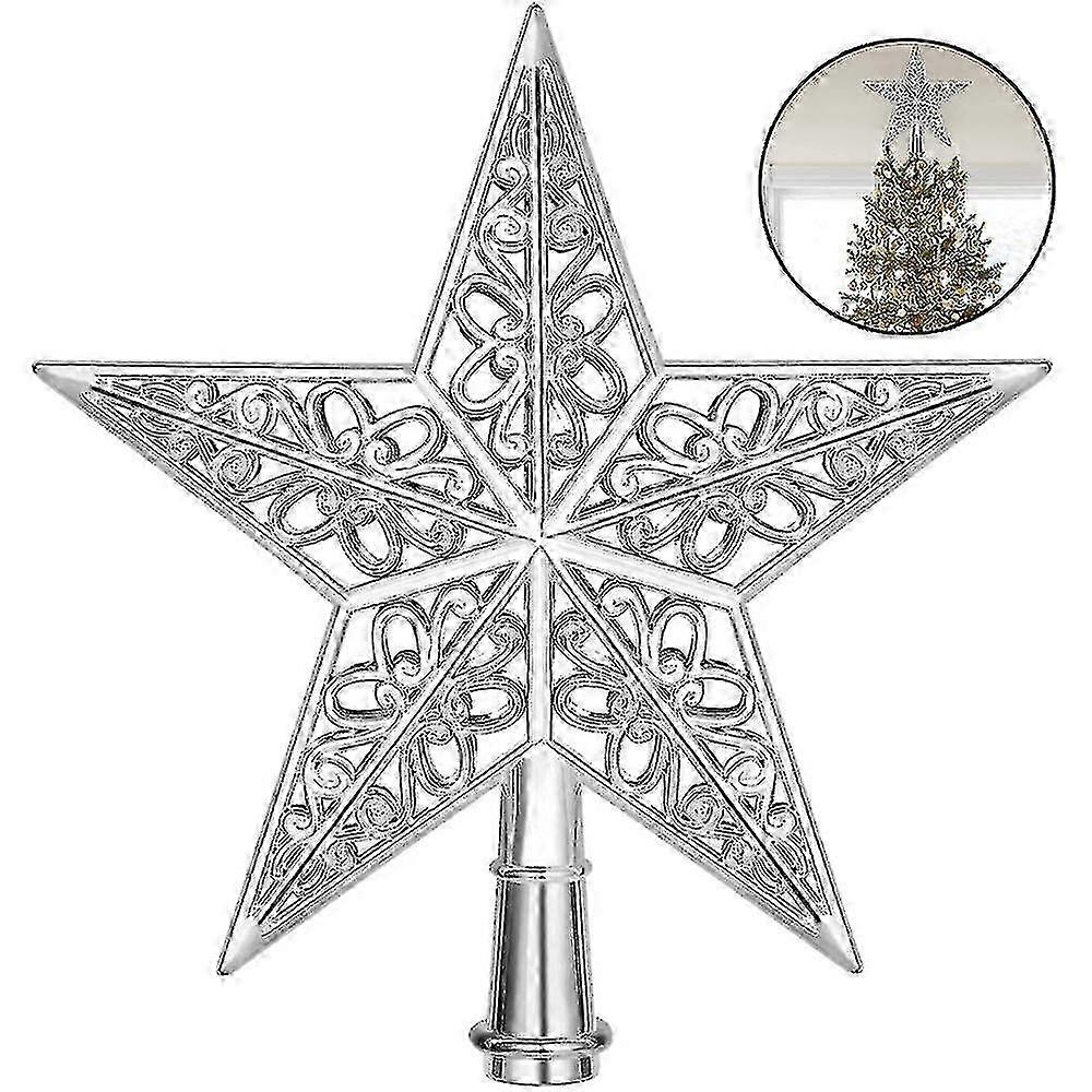 キラキラ輝くシルバーのクリスマスツリースタートッパーデコレーション