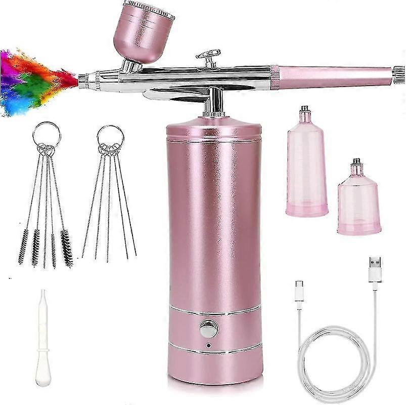 Portable Rechargeable Pink Airbrush Kit for Nails - Cordless Compressor