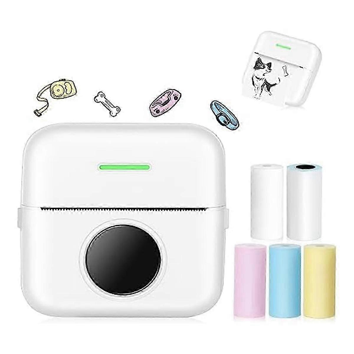 Inkless Sticker Printer,Pocket Printer with 5 Rolls of Printing Paper for Kids, Friends, Thermal Pr
