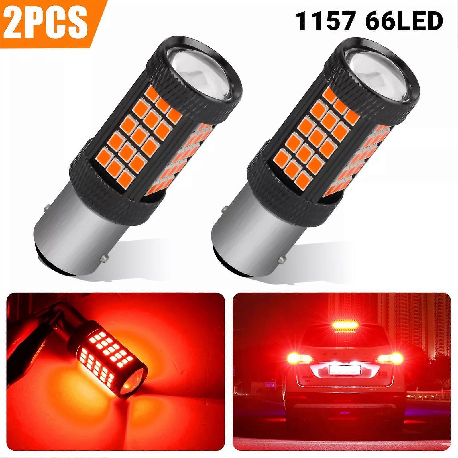 2PCS 1157 66LED Red Strobe Flashing Blinking Brake Stop Tail Parking Light Bulbs