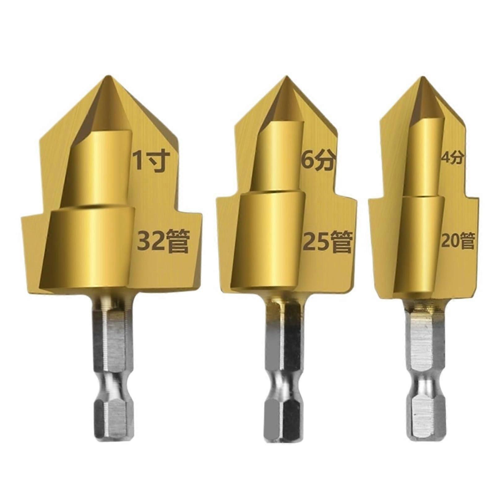3 pcs. Improved PPR lifting drill with three blades, hex shank, 20/25/32 mm, step drill, water pipe connection tool, titanium coated.