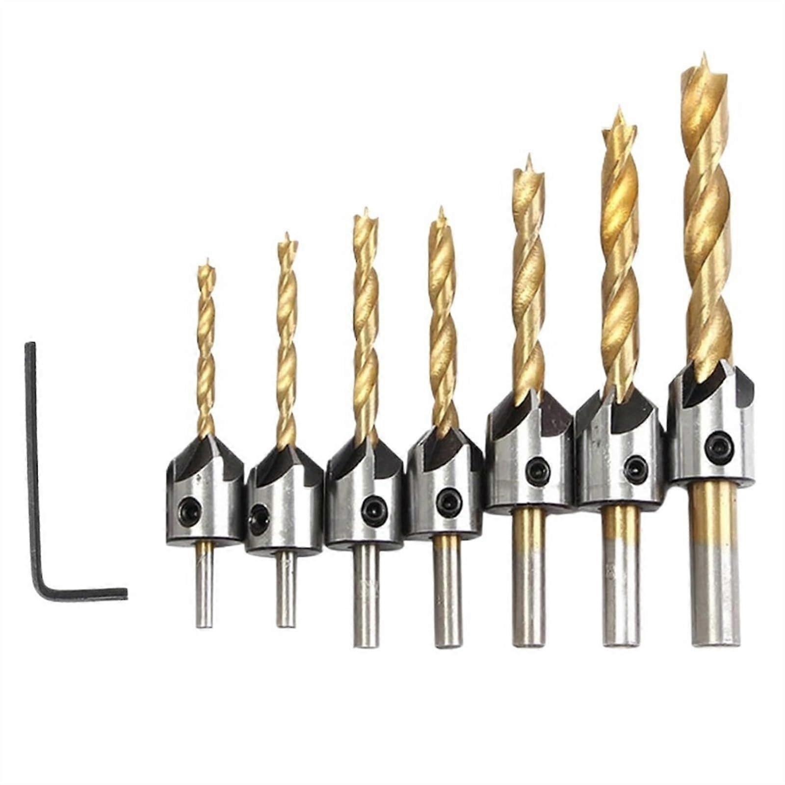 8PCS Titanium Coating Countersunk Drill Set Reamer Woodworking Chamfer High Speed Steel Counterbore Hole Cutter 3/4/5/6/7/8/10mm
