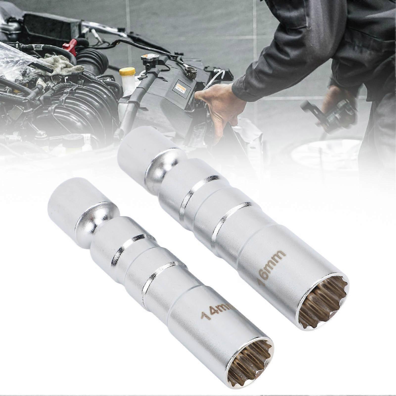 2pcs Spark Plug Socket Magnetic 14mm 16mm Thin Wall Spark Plug Wobble Socket for Car Repair 