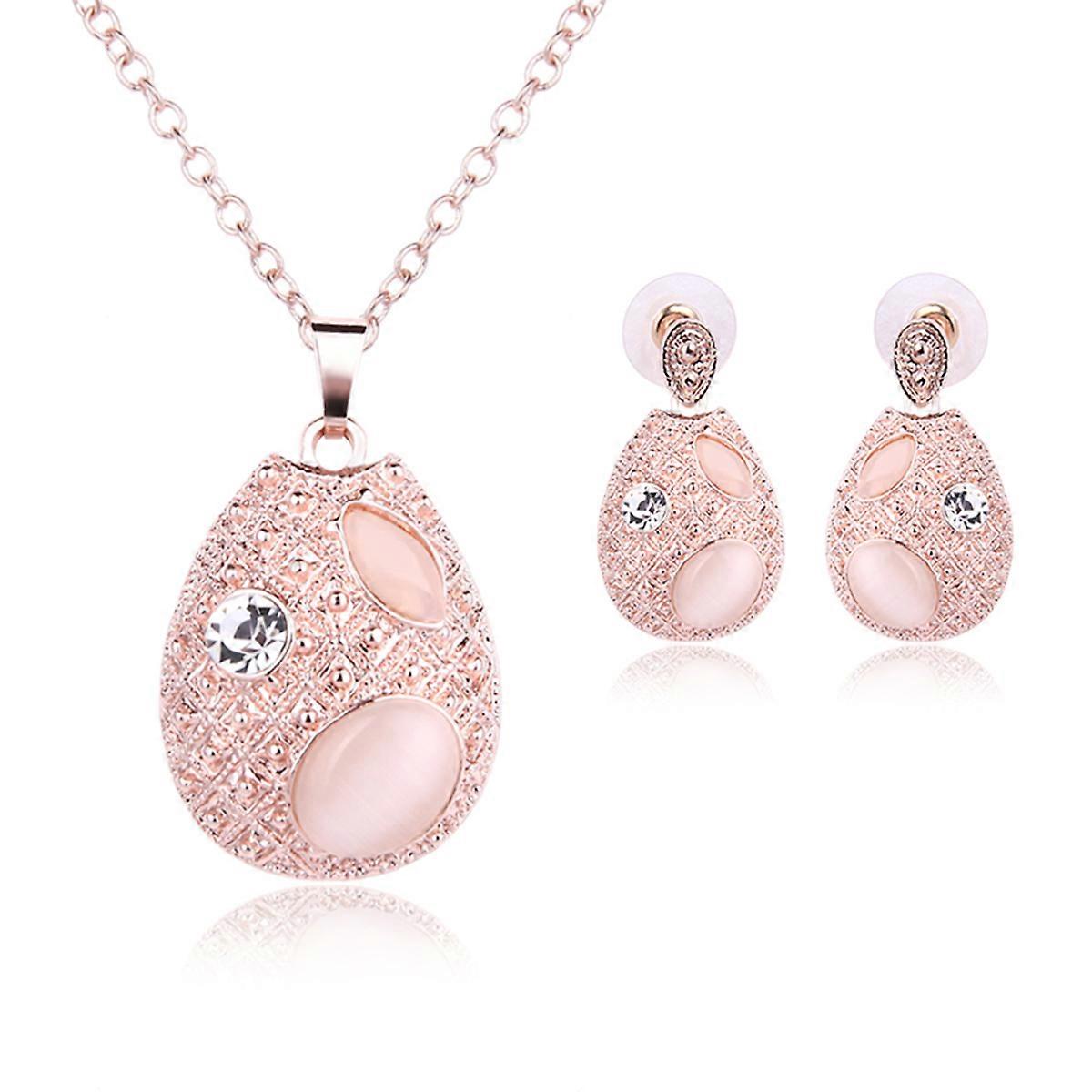 Pieces Women Jewelry Set Cat's Eye Necklace Earring Set Structure Pink Alloy Jewelry Decoration 1Set