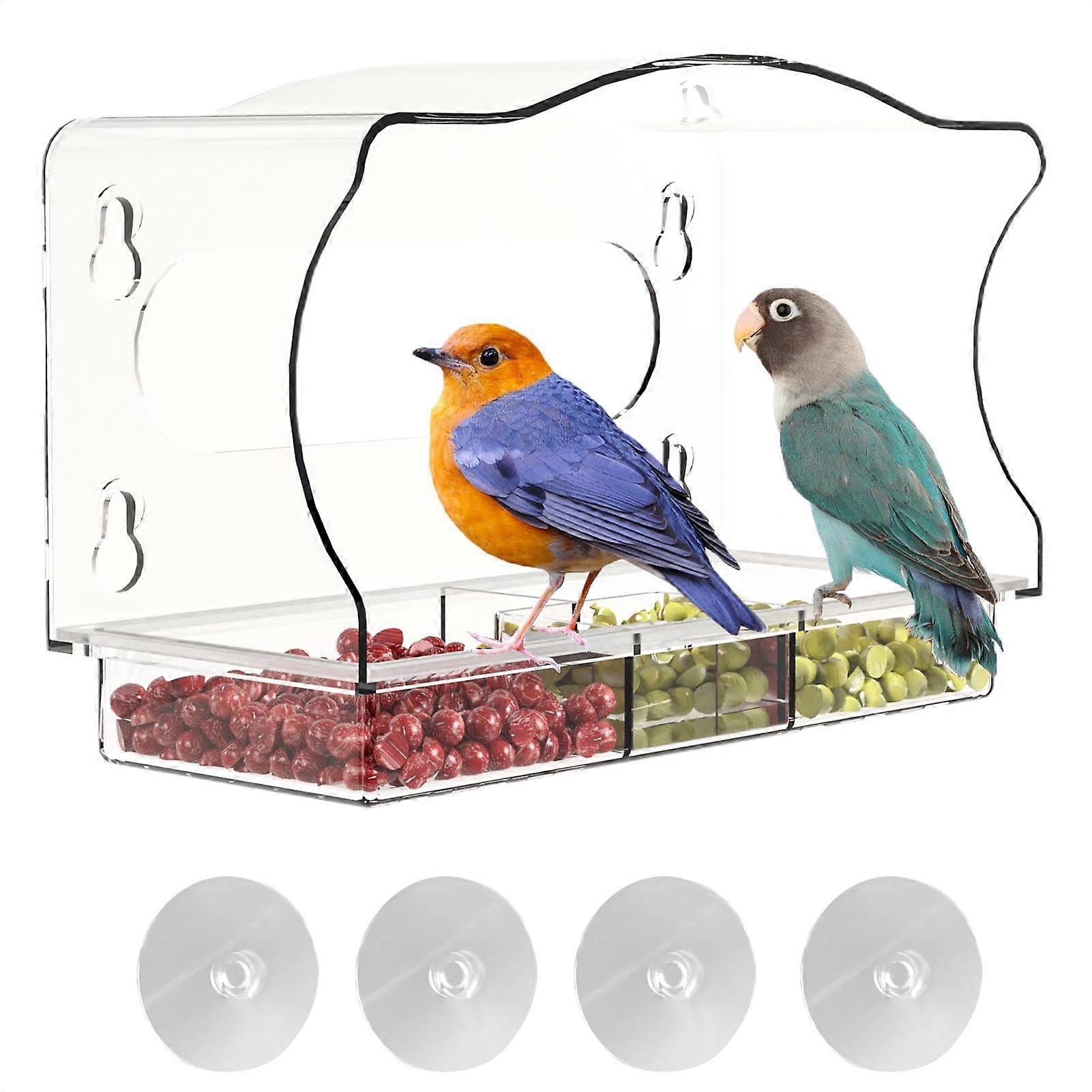 Bird Feeder with Clear Window - Rectangle Window Bird Feeder with Strong Suction Cups for Indoor Use and Easy Viewing