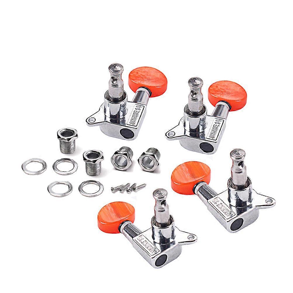 Ukulele Tuning Pegs Tuners Ukulele Replacement Red Color Metal and Amber Plastic Material 4Pcs