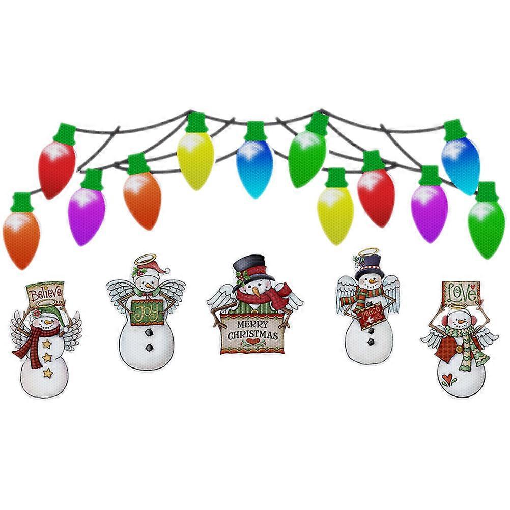 Christmas Reflective Car Magnets Set Light Bulb Shape Cartoon Design Vehicle Decoration 4Inches 1Set