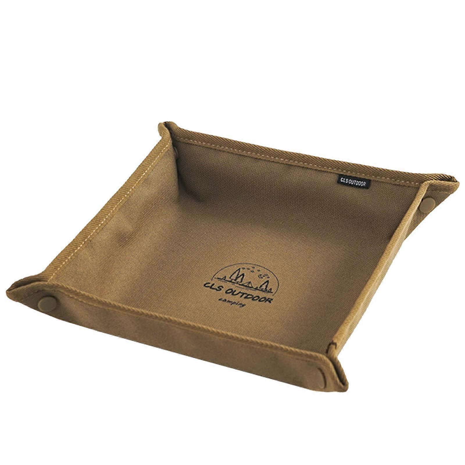 Camping Storage Tray Large Khaki Outdoor Portable Foldable Storage Box for Picnic Hiking and Desktop Use