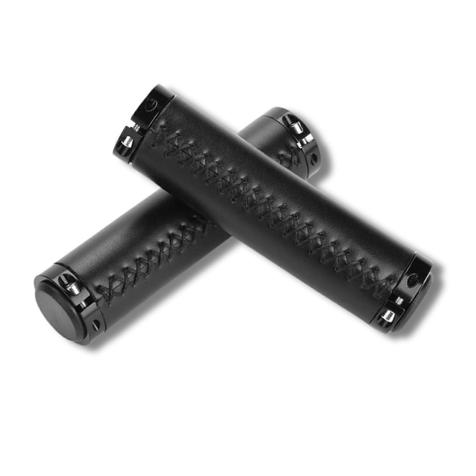 Bicycle Grips PU Leather Lockable Grips for Mountain and Folding Bikes, Black, 1 Pair, Comfortable and Durable Design