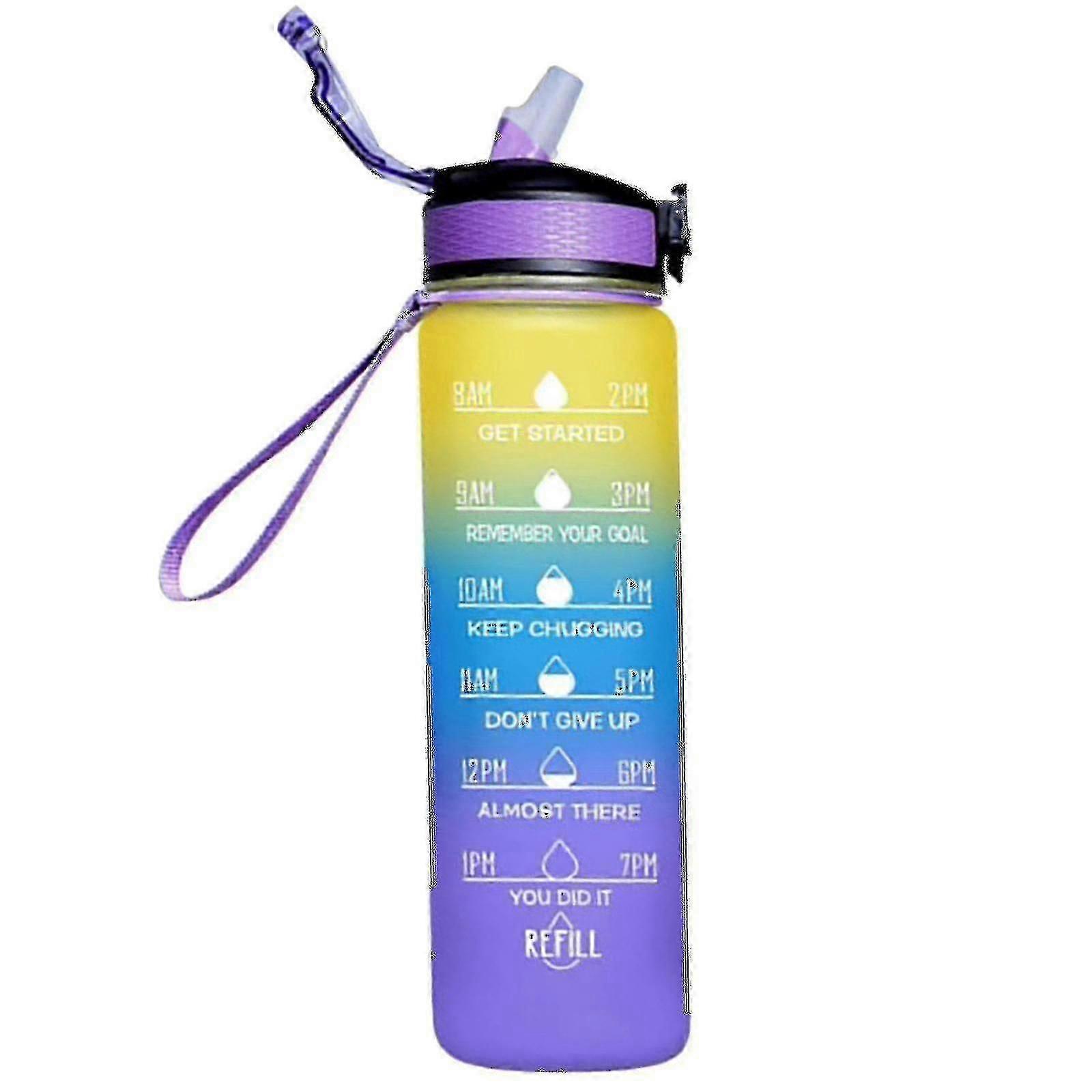 1000ml無料モチベーションスポーツジャグタイムマーカー付き屋外フィットネスマググラデーションカラーマグアウトドアつや消しウォーターボトル