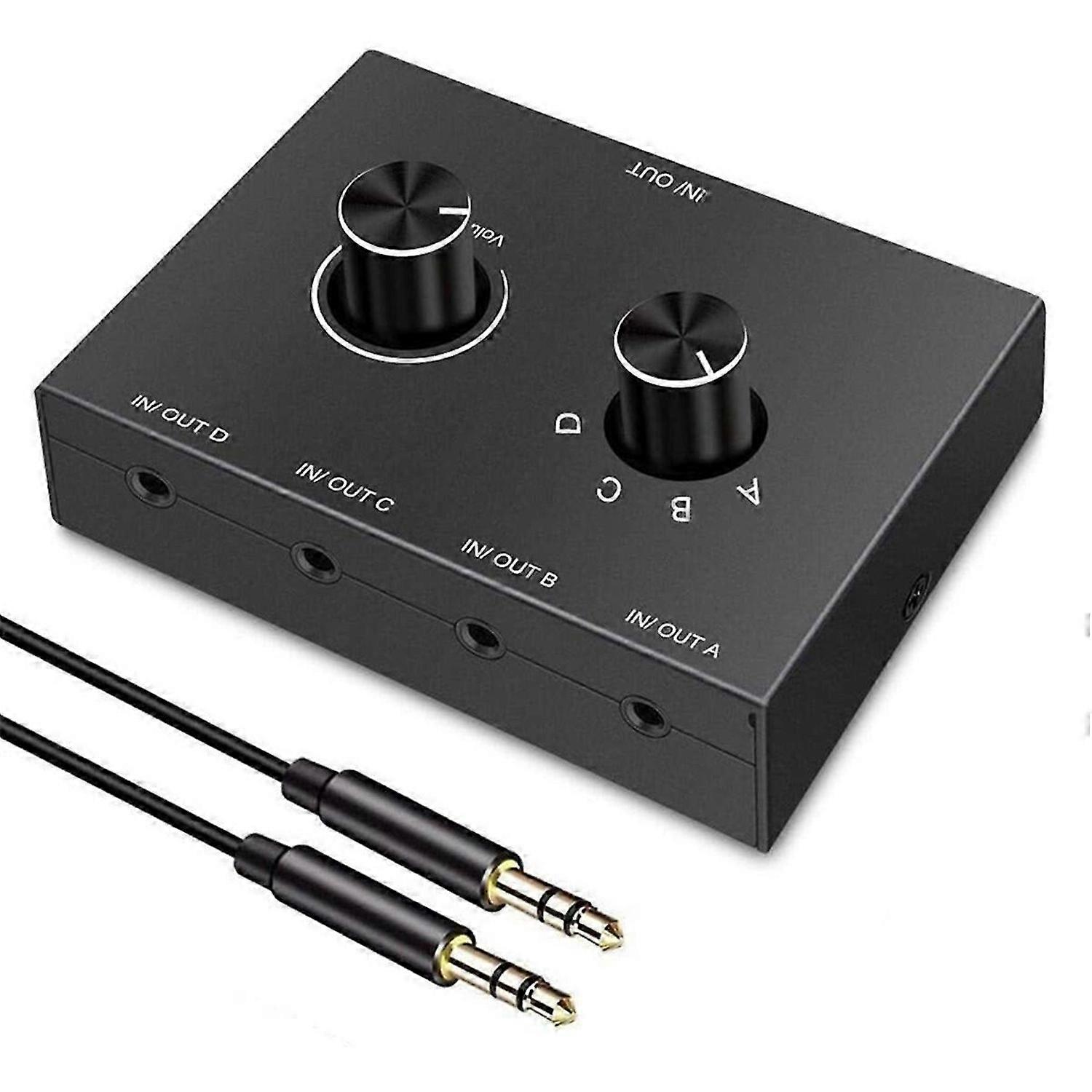 4 Way 3.5mm Jack Audio Switcher Stereo Bi-Directional Audio Switch Splitter Box 4 in 1 Out Headphone