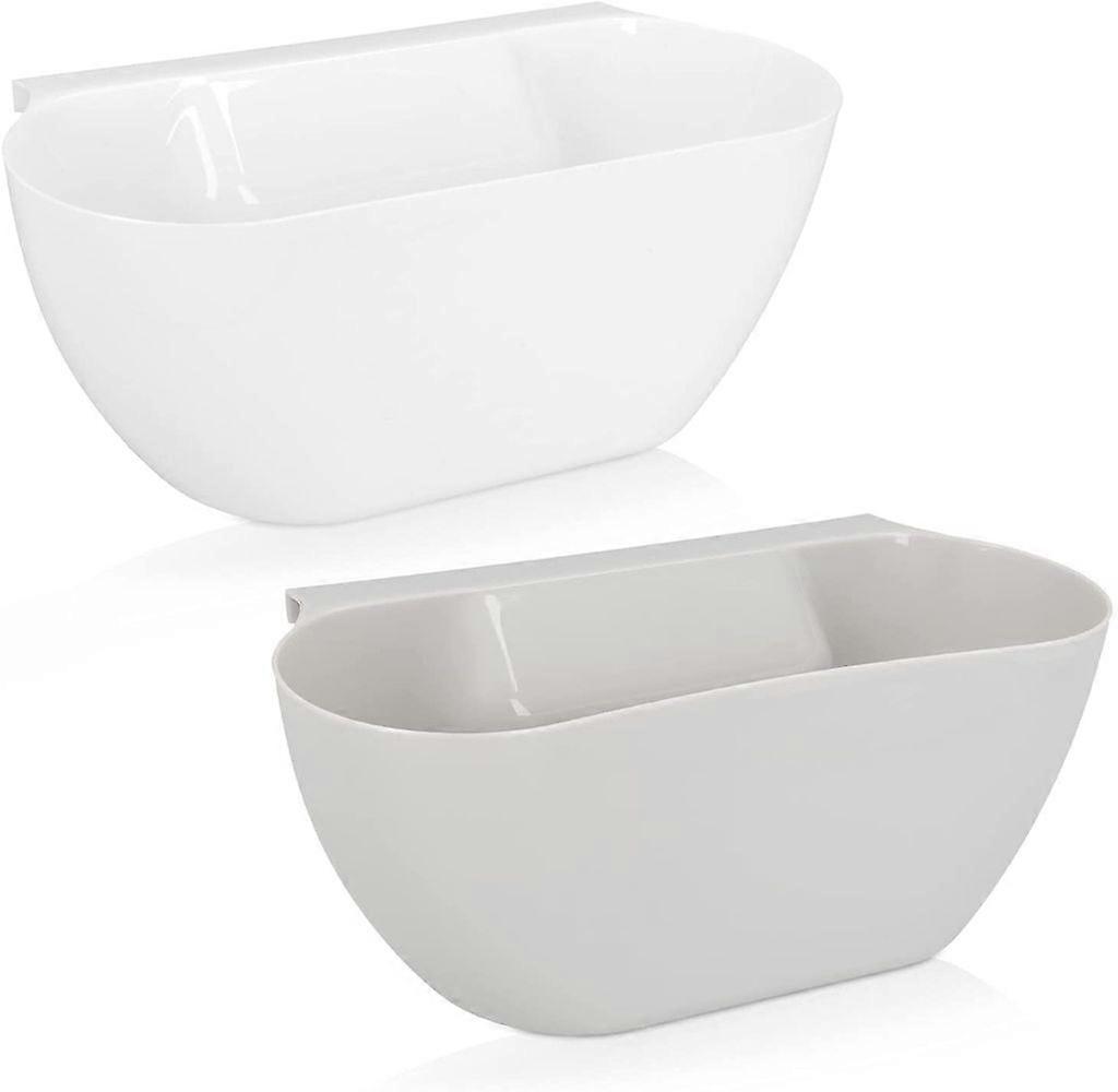 2X drip tray for kitchen waste to hang up - set of 2 trash cans waste containers for garbage (white-grey)
