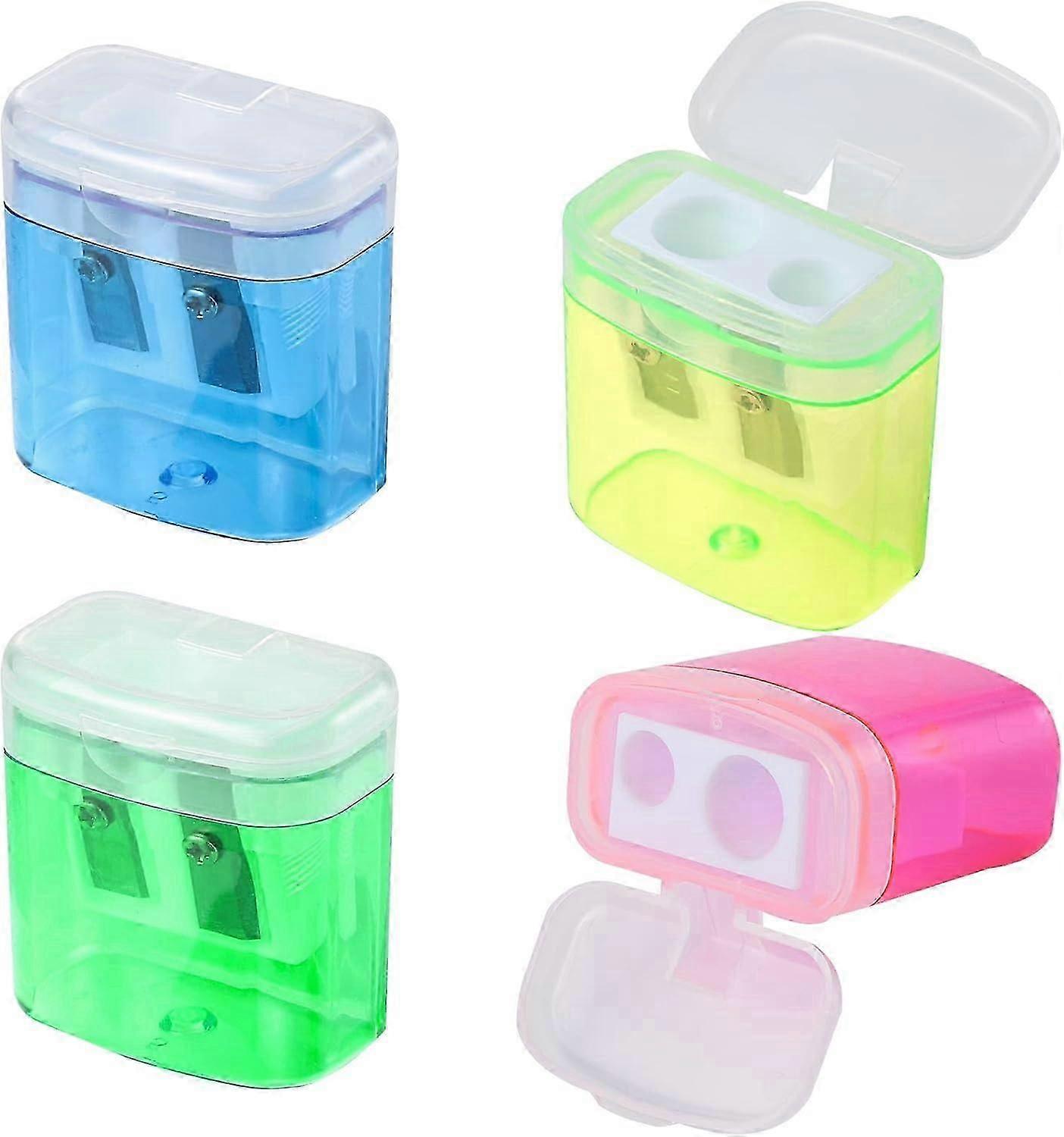 4 Pcs Pencil Sharpeners , Manual Pencil Sharpener with Cover Dual Hole Pencil Sharpener Manual , Multicolor