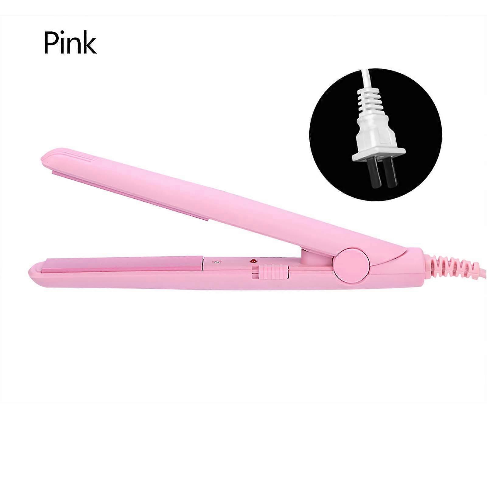 2 in 1 Mini Tourmaline Ceramic Hair Straightener, Heating Plate, Flat Iron, Pink