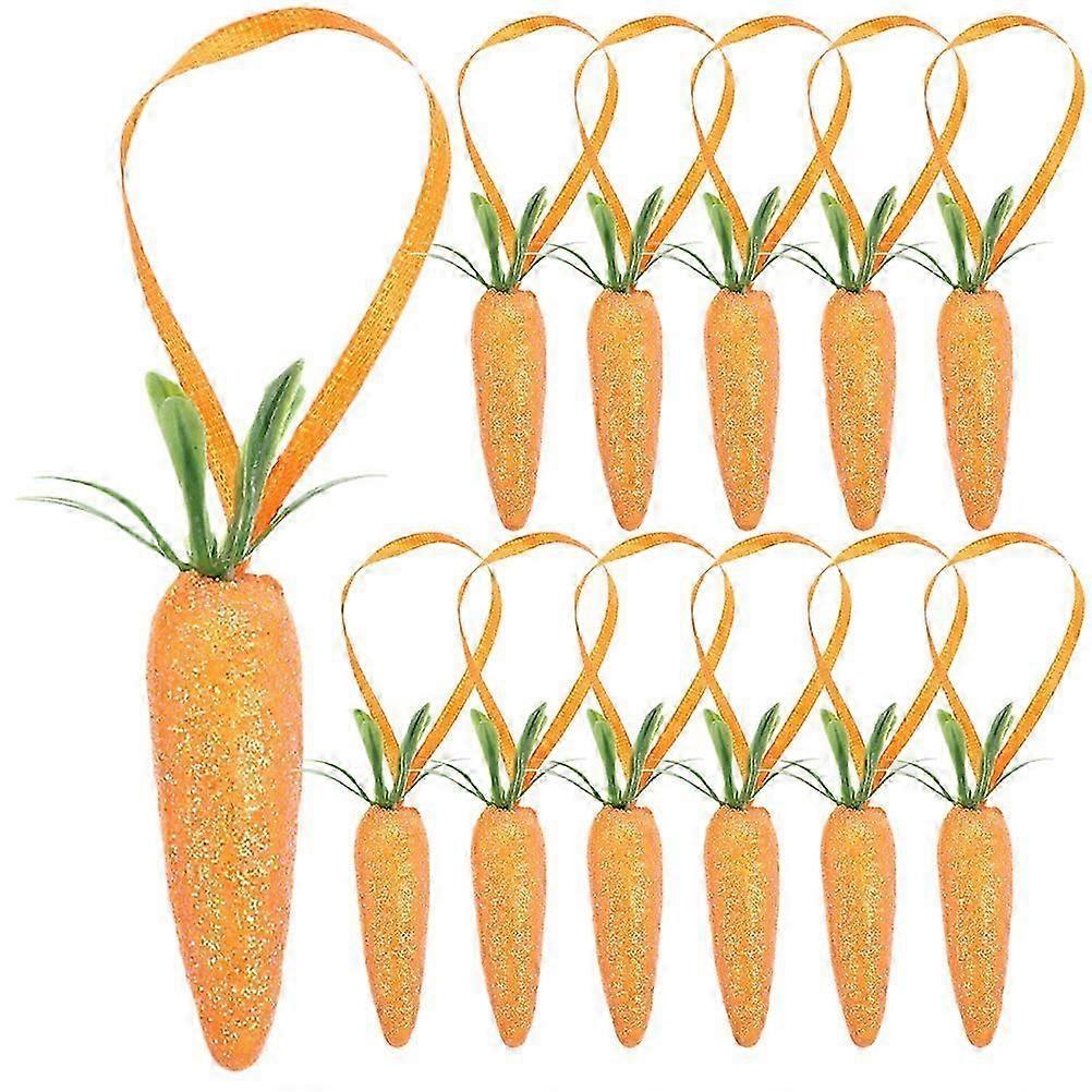 12pcs Easter Carrot Hanging Ornaments Artificial Glitter Carrots for Easter Decoration