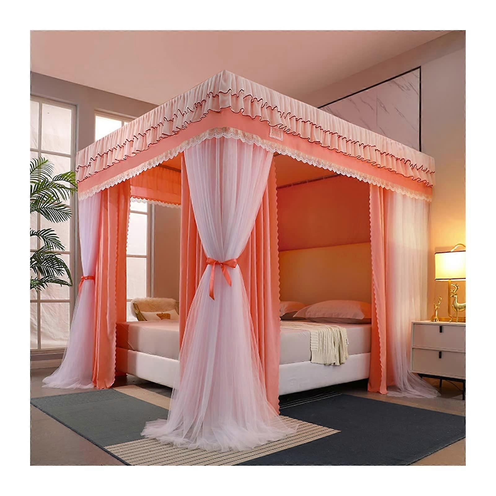 Indoor canopy bed with mosquito net for double beds, romantic blackout curtain in princess style, 360° wraparound canopy in multicolored.