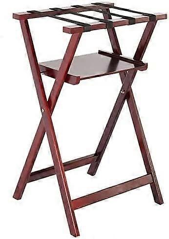 Guest Room Luggage Rack - Folding Solid Wood Suitcase Rack with Double Layer Design, 4 Nylon Straps, 58x135x88 cm