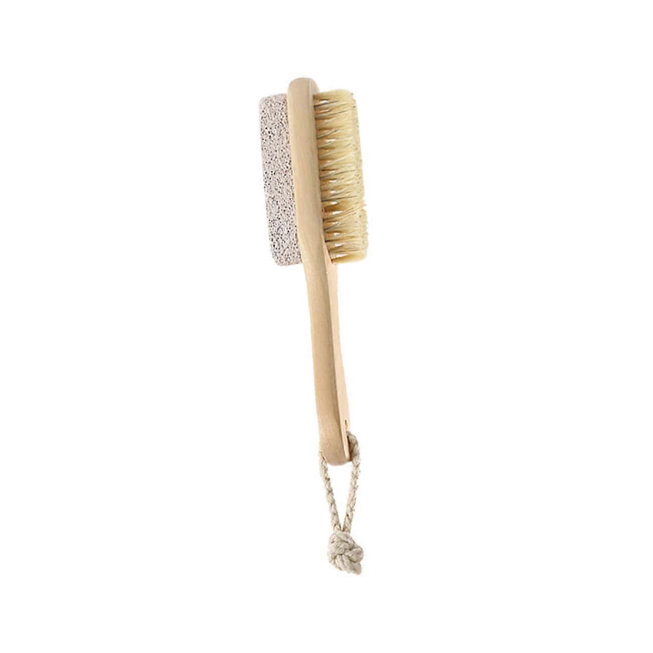 Natural Bristle Brush Pumice Stone Foot Scrubber with Wooden Handle for Spa Pedicure and Exfoliation