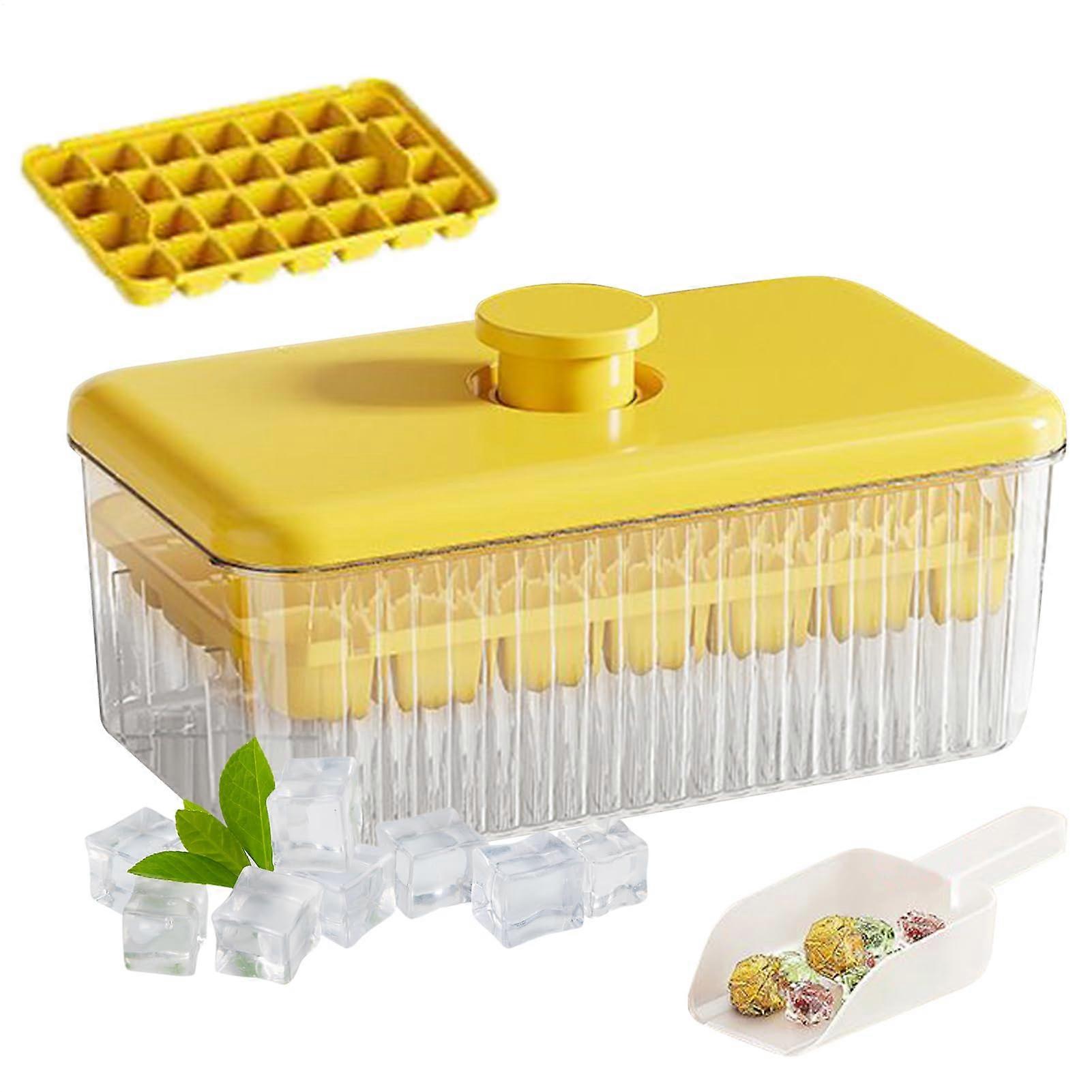 Ice Cube Container With Lid And Storage Box For Freezer Easy Release For Juices Cocktails And Coffee Yellow