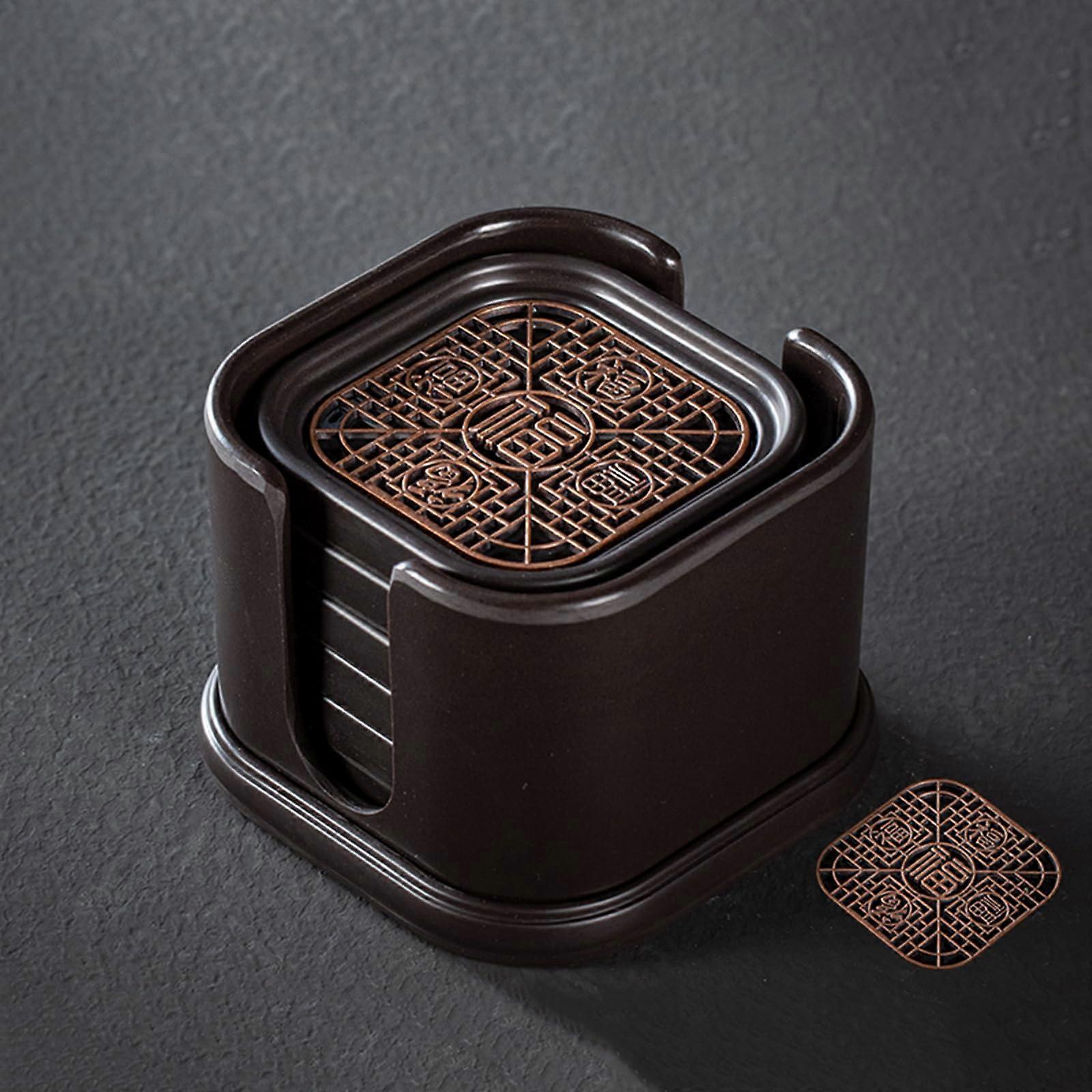 Plastic Coaster Set of 6 with Holder, Thick Drink Coasters for Hot or Cold Beverages, Table Protection for Home or Office