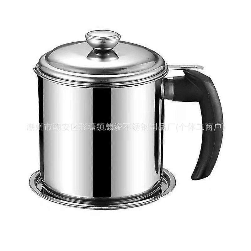Stainless Steel Oil Filter Pot 1.4L Bacon Grease Container with Fine Mesh Strainer Grease Storage Can with Lid for Frying and Baking