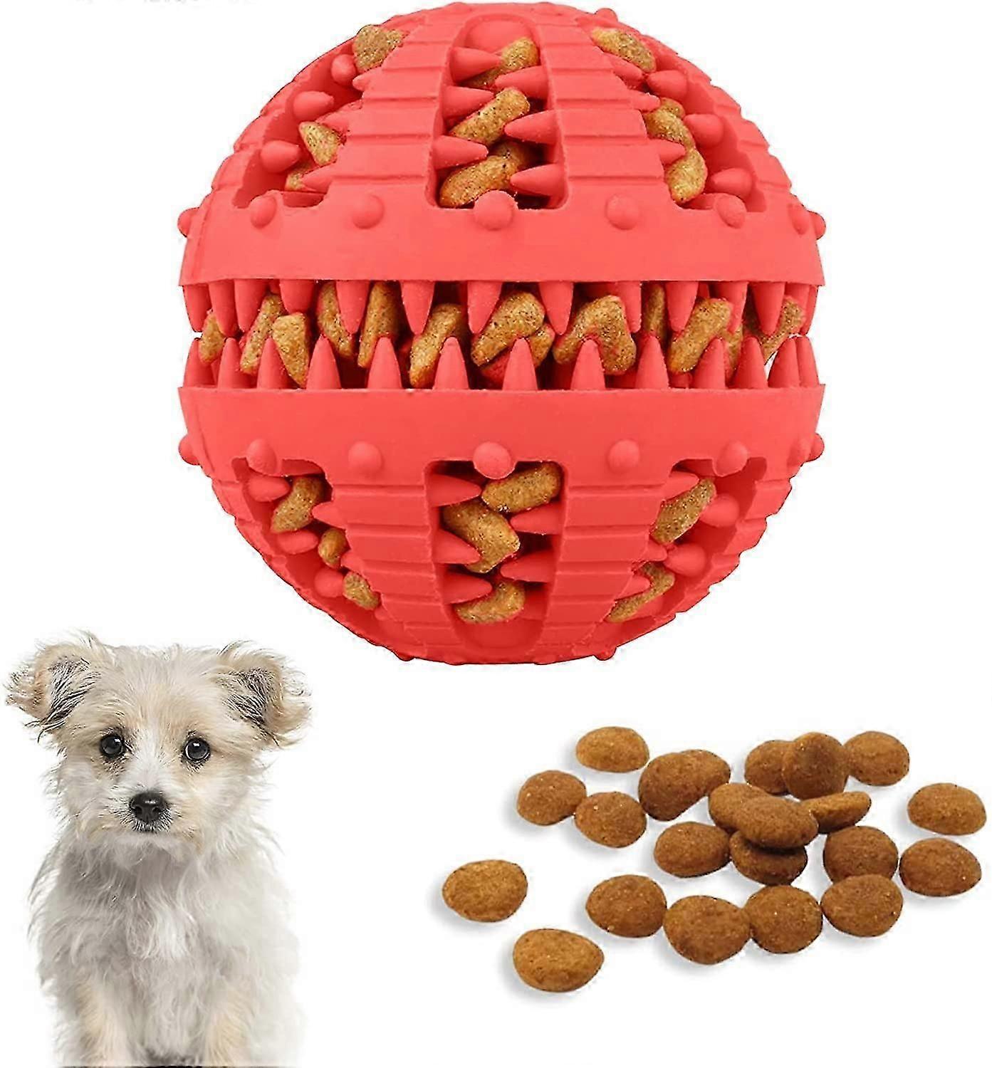 Interactive Dog Teething Ball Toy with Snack Dispenser - Small 5cm Red