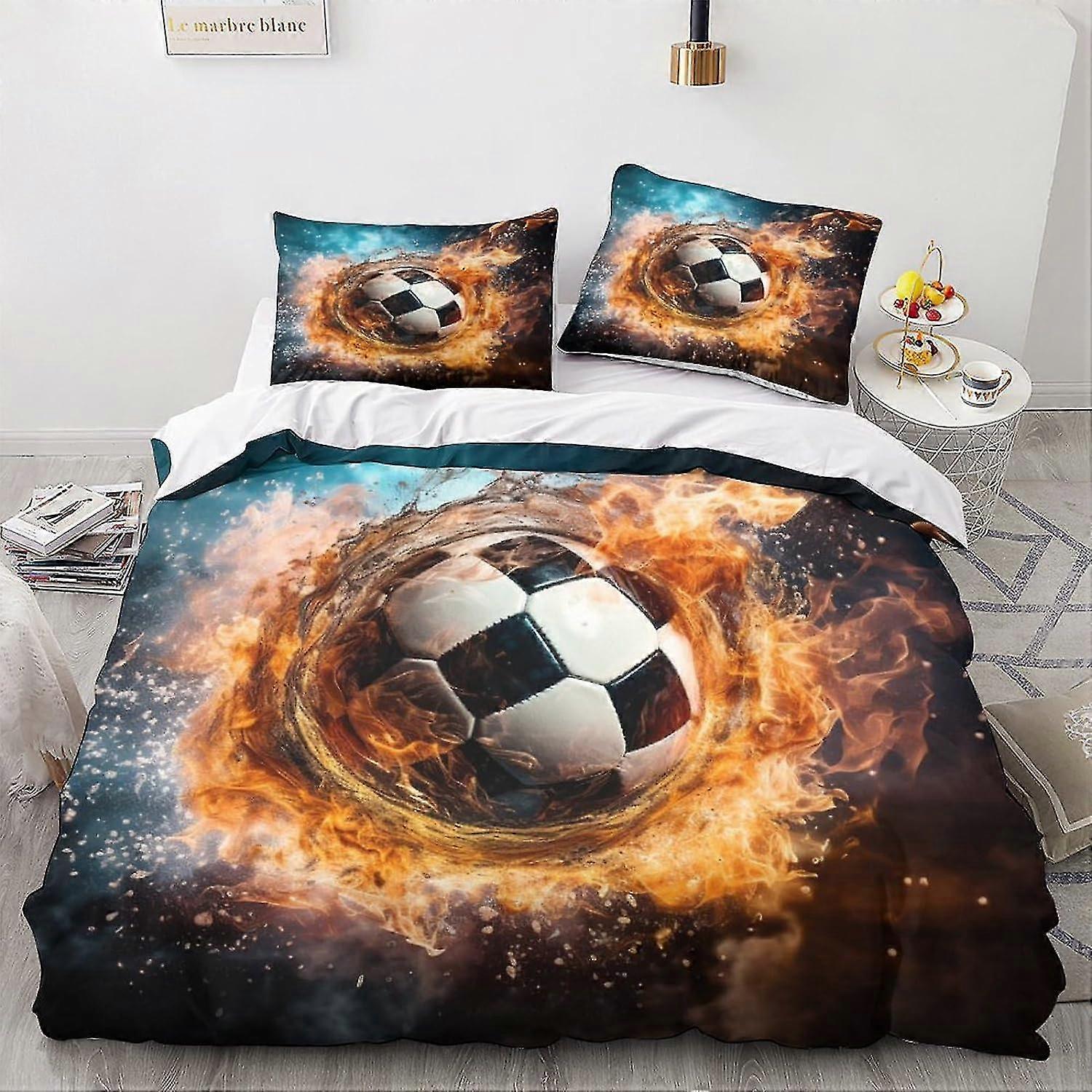 Football Pattern Duvet Cover Set with Pillowcases, Soft Microfiber Bedding Set with Zipper Closure