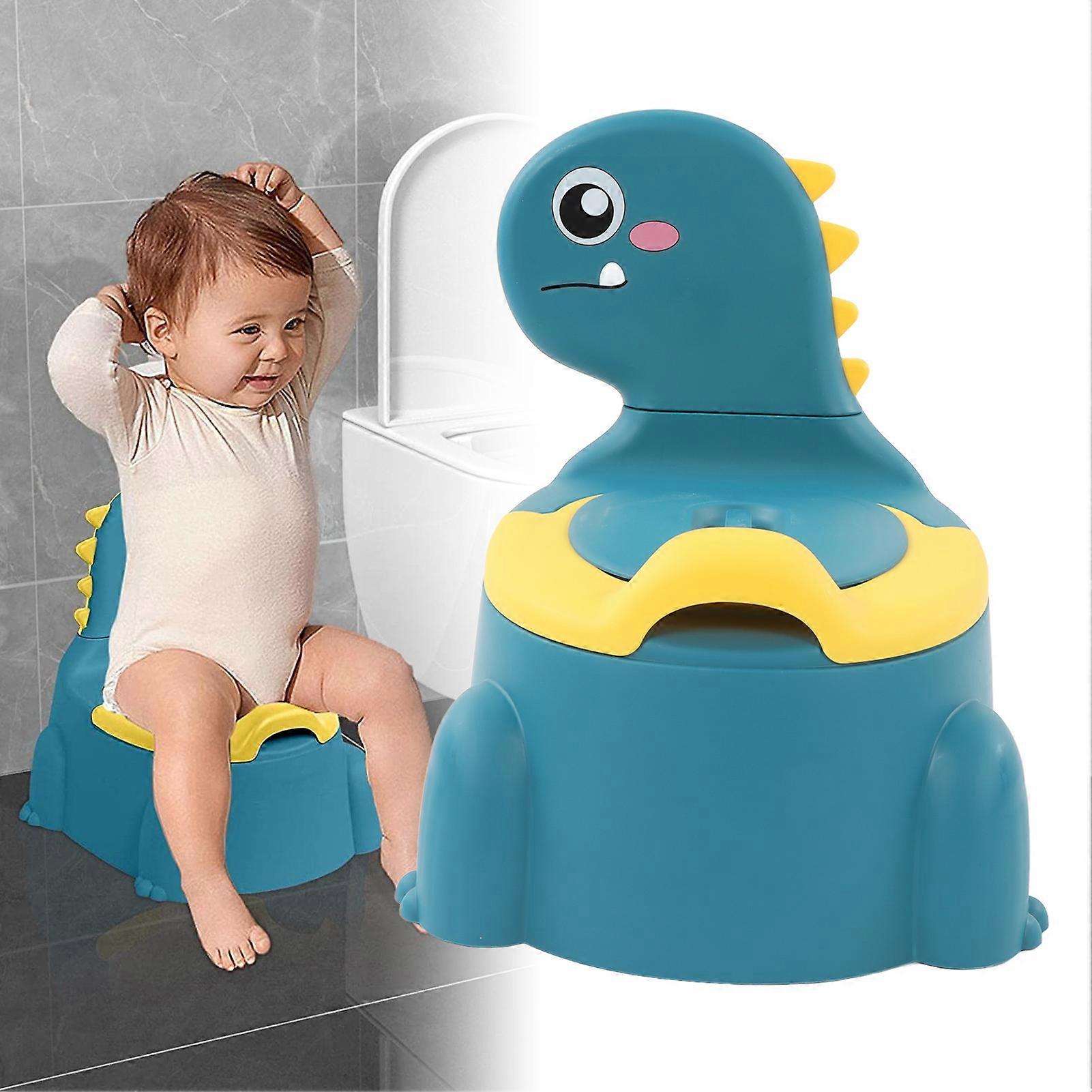 Baby Potty Thickening Ergonomic Modern Cartoon Dinosaur Training Potty Toilet with Rubber Base for Child Toddler Navy Blue 