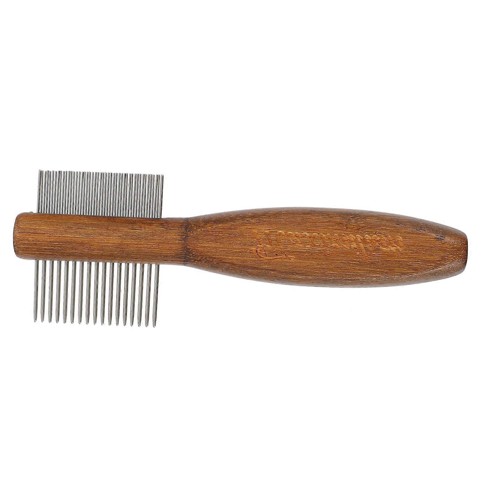 Pet Flea Comb Double-Sided Brush Massage Comb with Wooden Handle for Cat and Dog Grooming Removing Loose Hair