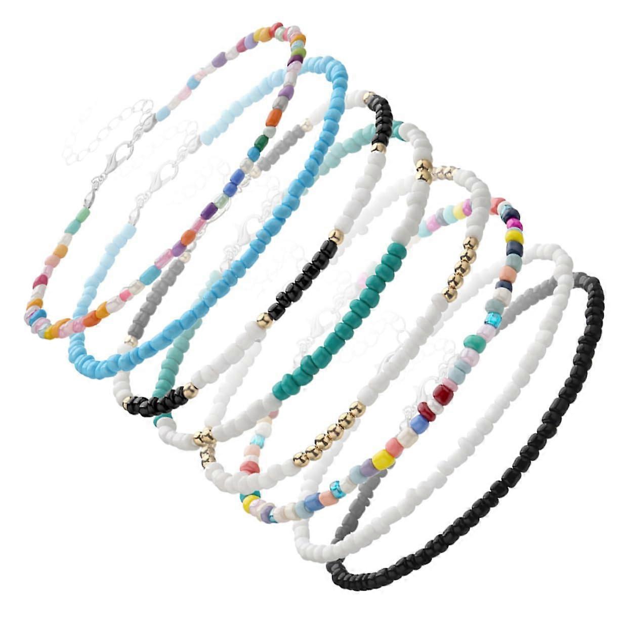 8Piece Colorful Rice Bead Anklet Set – Star Bracelet, Gemstone Anklets for Women
