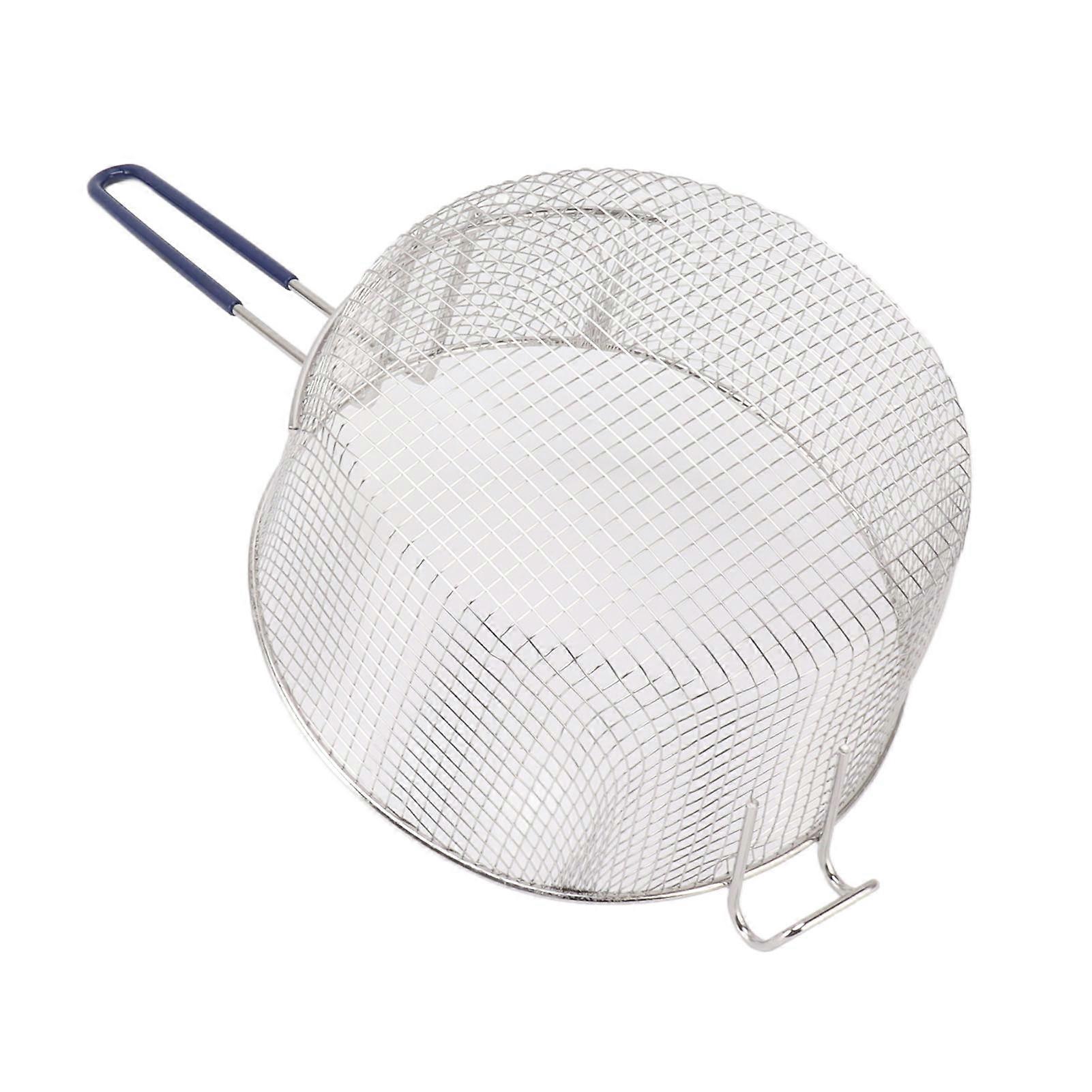 Frying Basket Stainless Steel Long Handle Reusable Rust Resistant Fry Net for Fish Chicken Nuggets Rubber Handle 