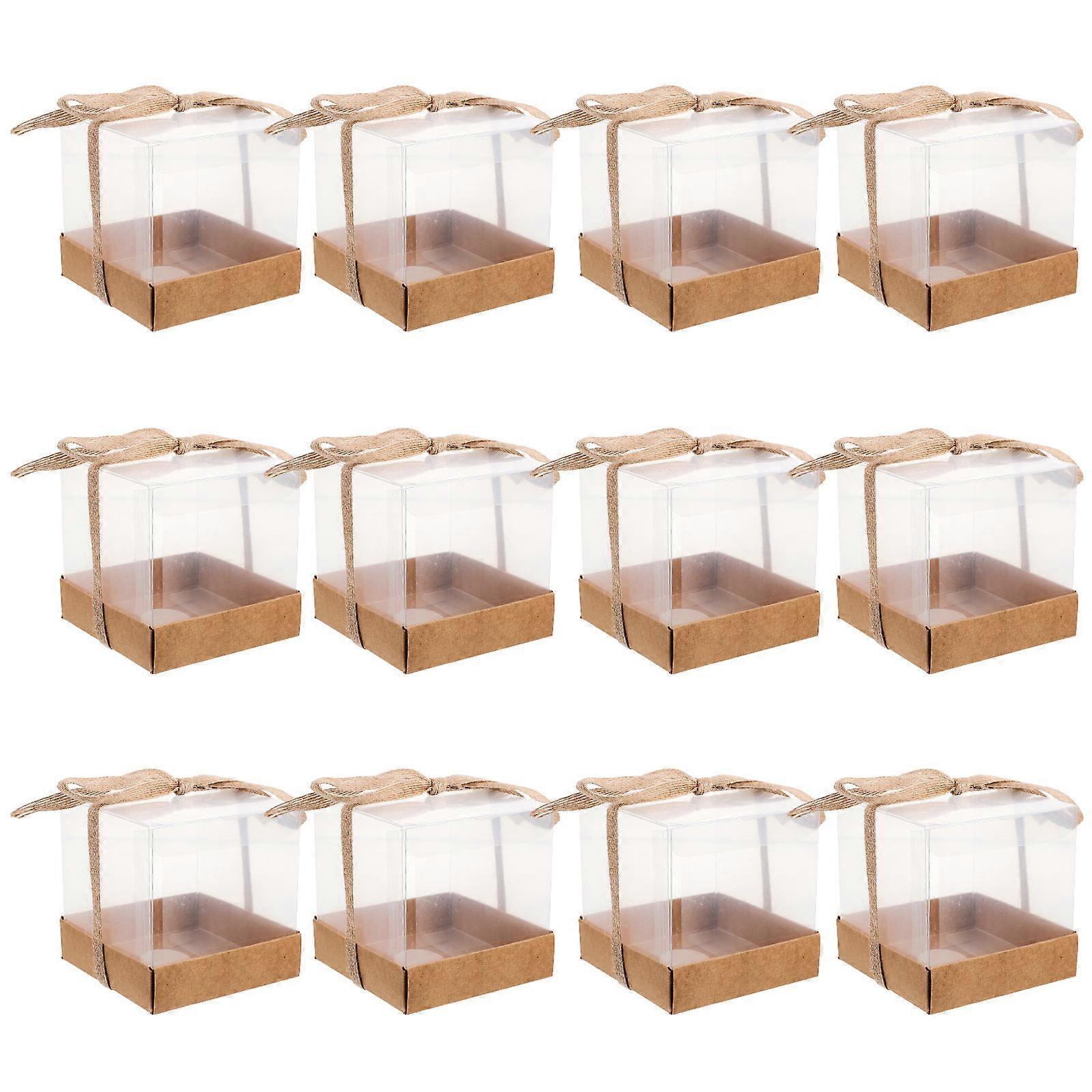 Small Favor Boxes Candy Boxes Party Favors Square Shape Transparent with Ribbon and Base for Family and Friends 12Pcs