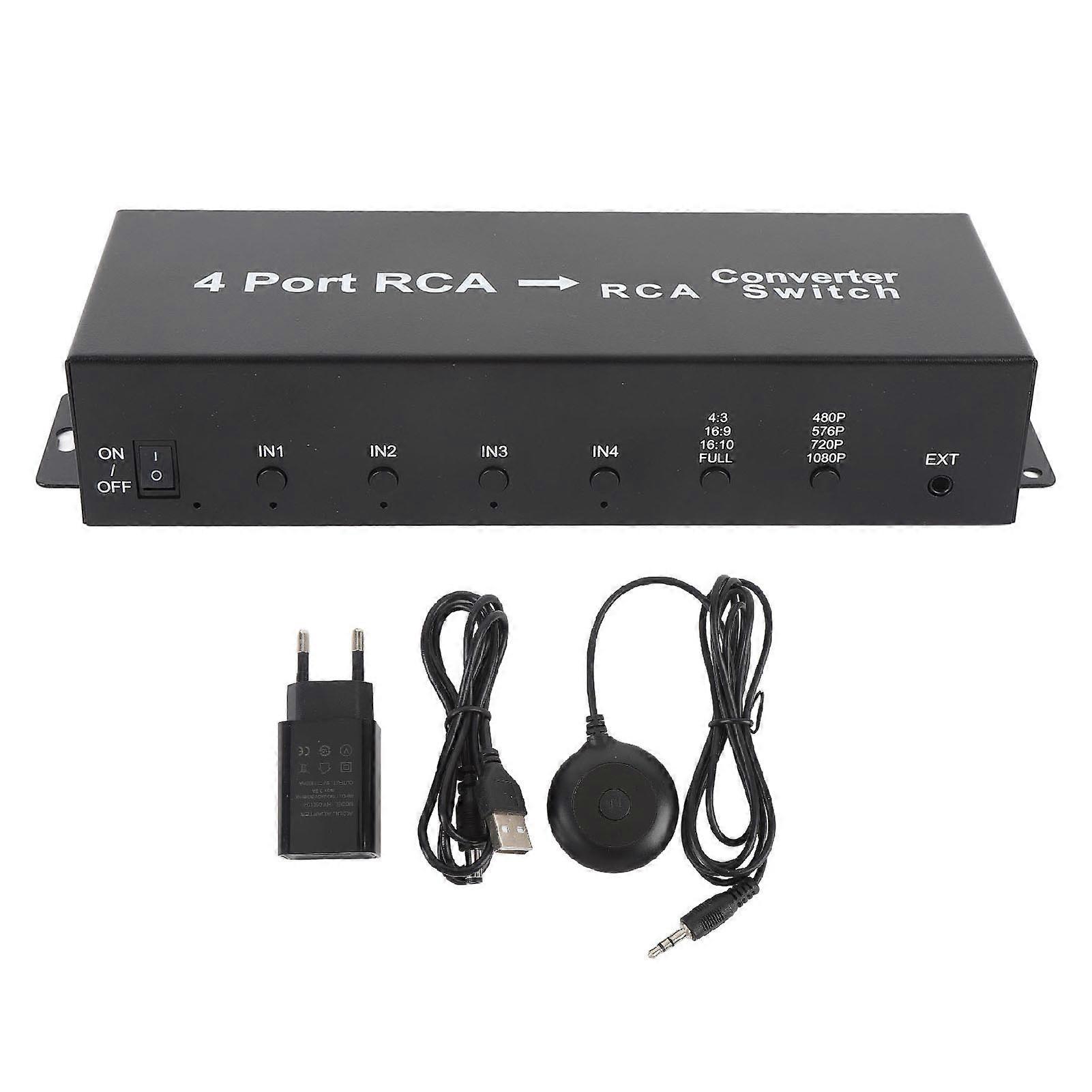 4 Port AV Switch with HDMI 1080P for VHS, VCR, DVD - EU Plug, Multi-Device Connectivity