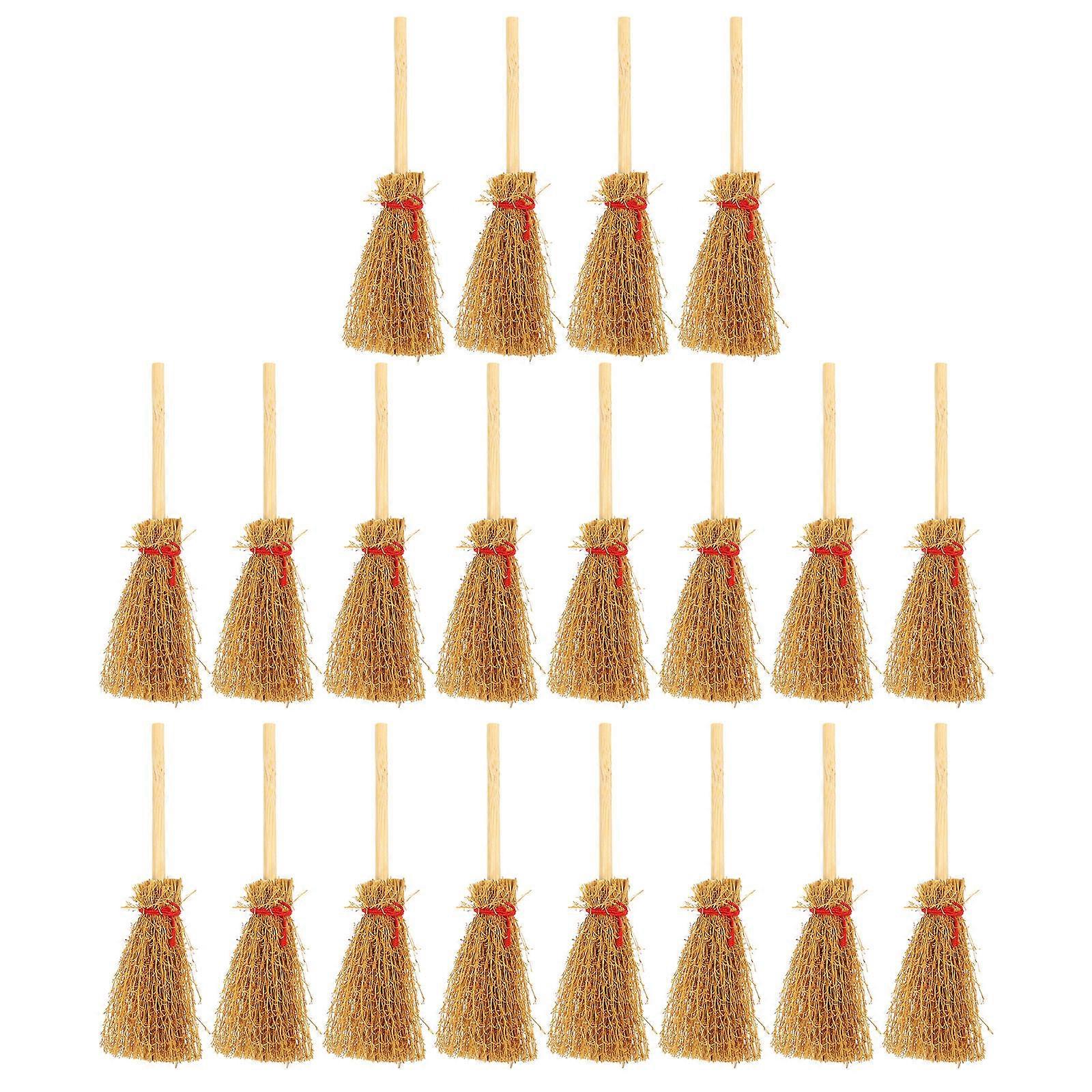 20pcs Miniature Broom Decorations for Dollhouses, Halloween Witch Mop Props, Realistic Broom Decors for Playtime & Holiday Displays