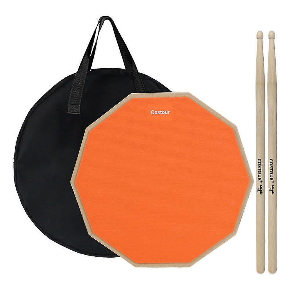 30 cm Doublesided Practice Pad with Drumsticks and Carry Bag for Beginners Orange