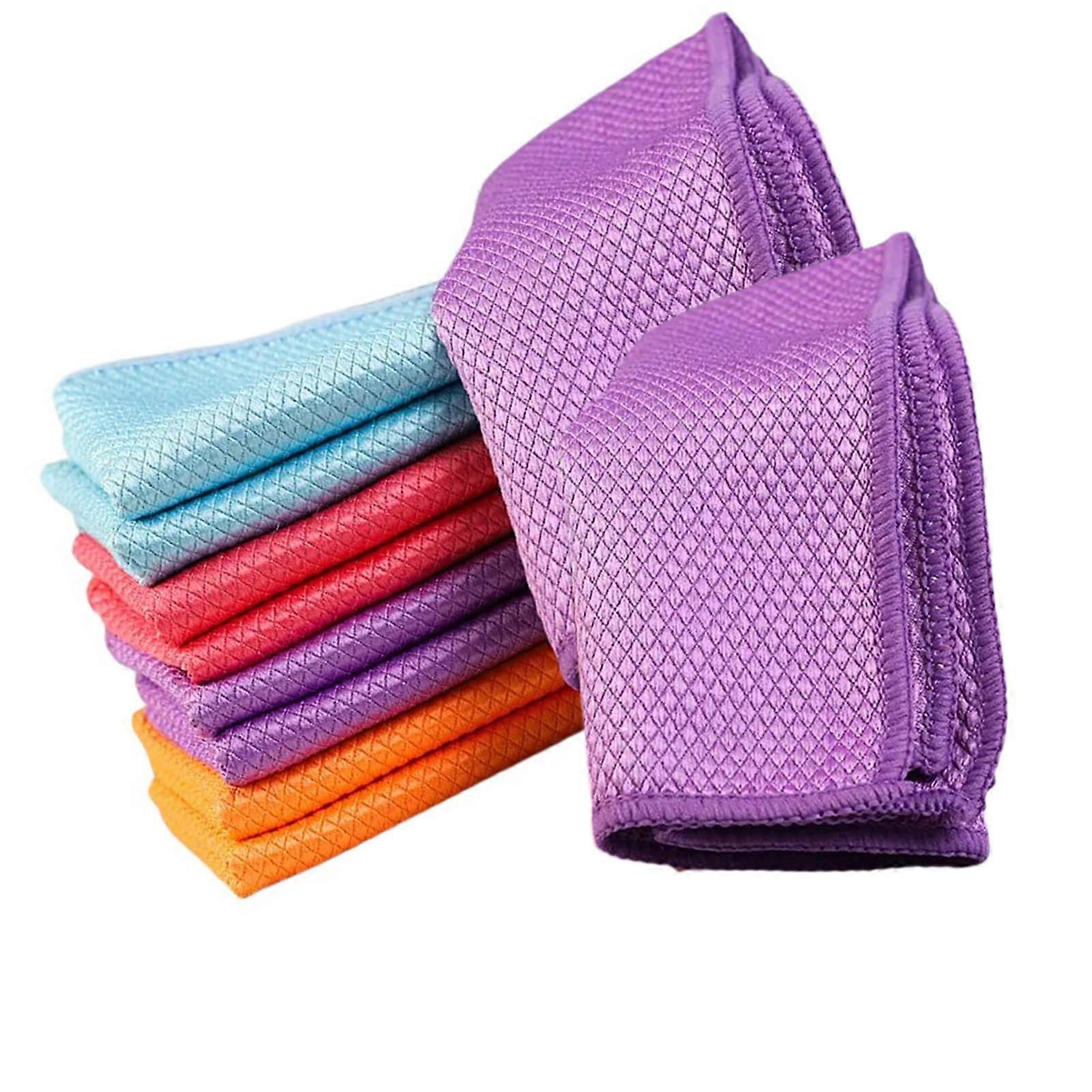 Reusable Microfiber Cleaning Cloths 10 Pack High Absorbency Fish Scale Design 30x30cm for Kitchen and Surface Cleaning