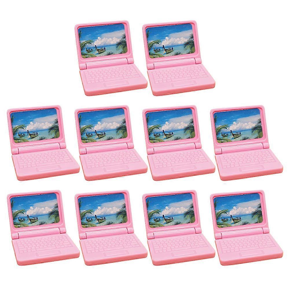 10pcs Computer Simulation Accessories   Mini Laptop for Doll House Scenes   Pink Plastic Notebook Laptop Model