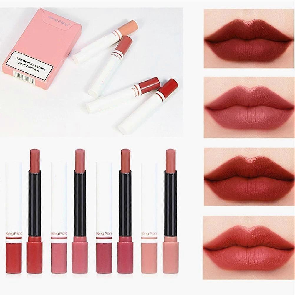 4 Pcs/Box Cigarette Case Matte Lipstick Set Long Lasting Lip Gloss Waterproof Non Stick Lipstick