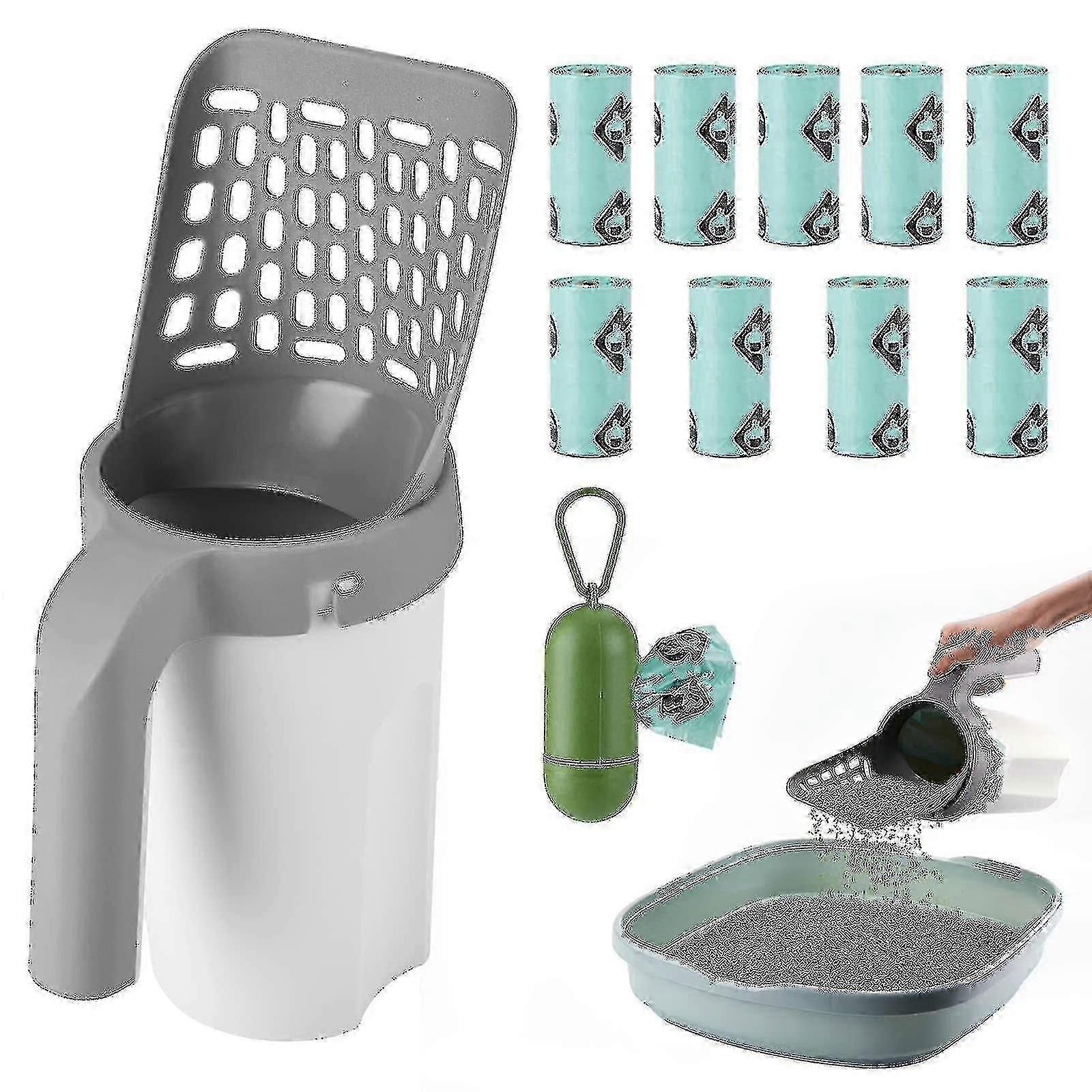 Cat Litter Scoop, Upgraded Cat Litter Scoop With Holder Litter Shovel With Bag And Waste Can Cat Scooper