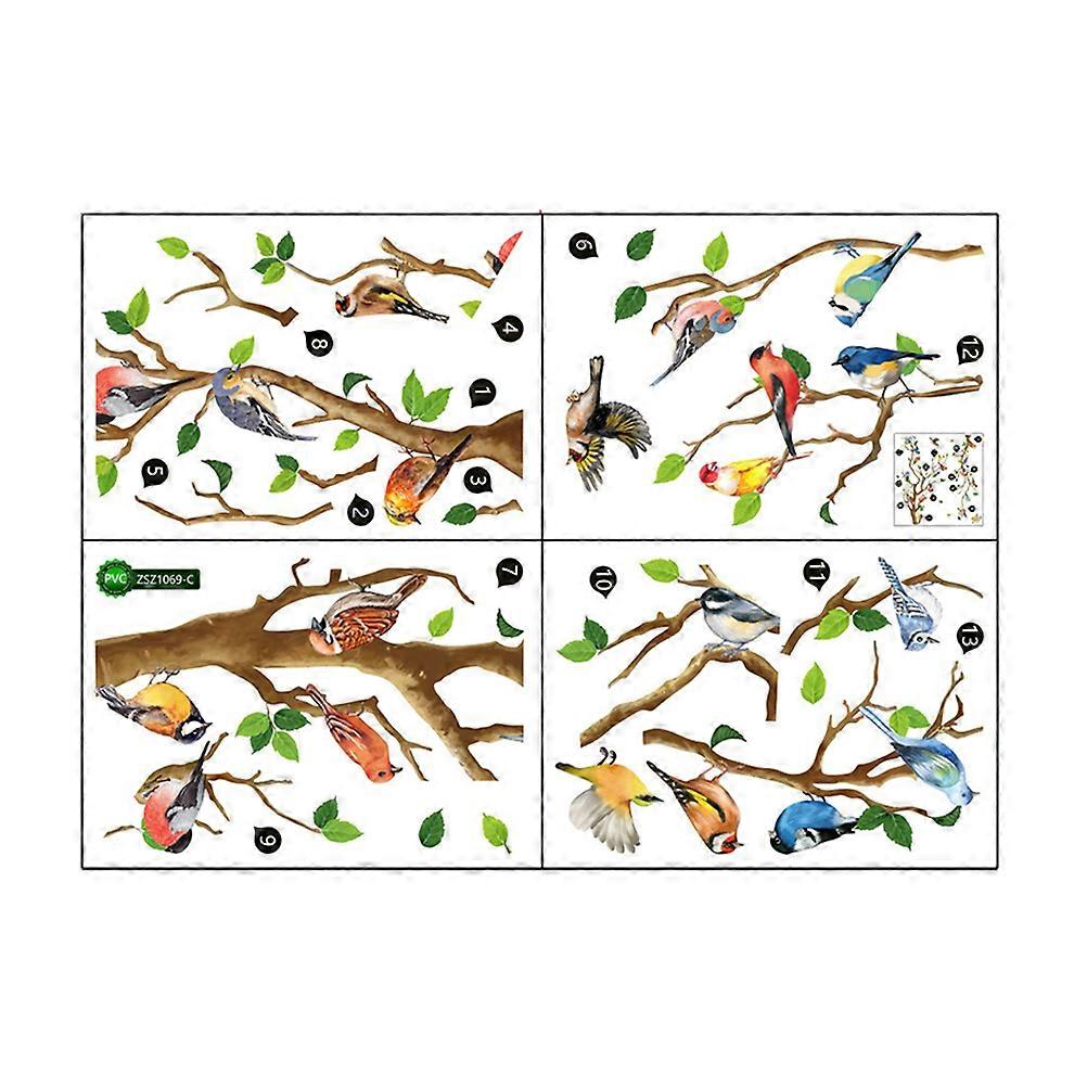 Branch Birds Wall Decals Tree Branch Flying Birds Wall Stickers Office Patterns 35x25cm 4 Sheets