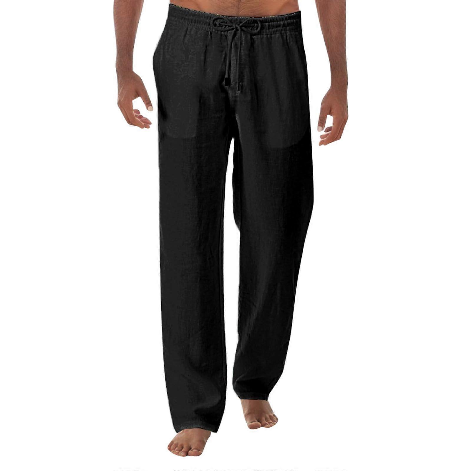Men's hunting pants, cotton linen trousers, work pants for men, black, size XL
