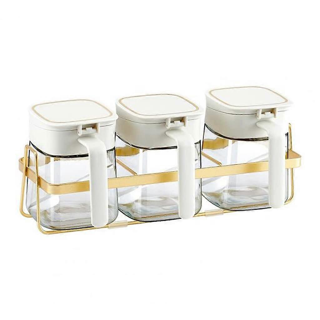 Porcelain spice jar set, 1 set of largecapacity spice jars with good sealing, visual glass flip lid spice box set (Bianco).