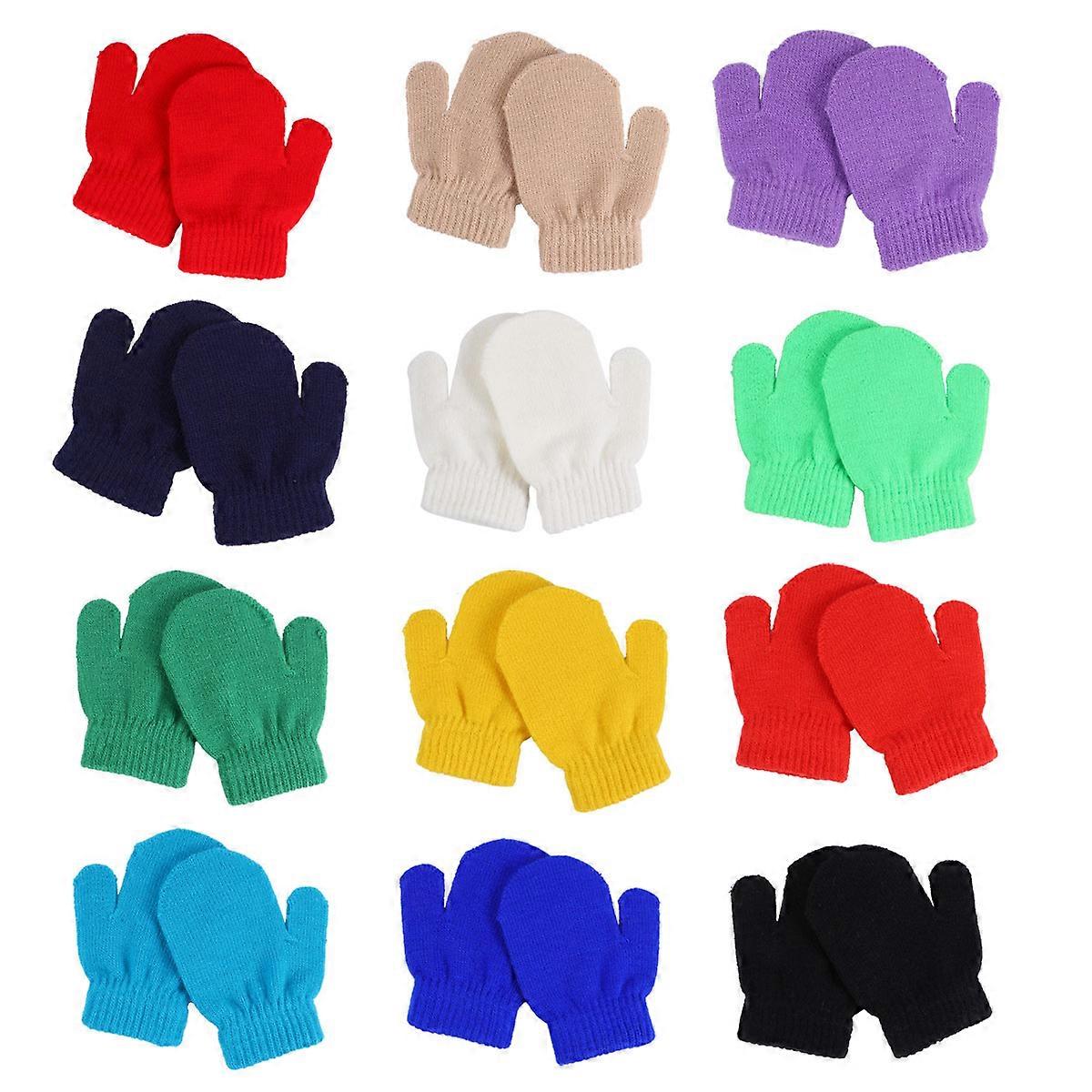 Warm Acrylic Stretch Gloves – 12 Pairs, Solid Color, Full Finger Coverage for Boys and Extra Warmth in Winter