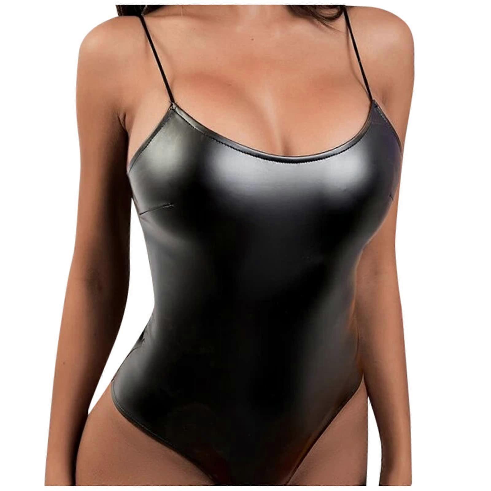 Lack Und Leder Outfit Damen 露背人造皮革性感 Wetlook 肩带内衣