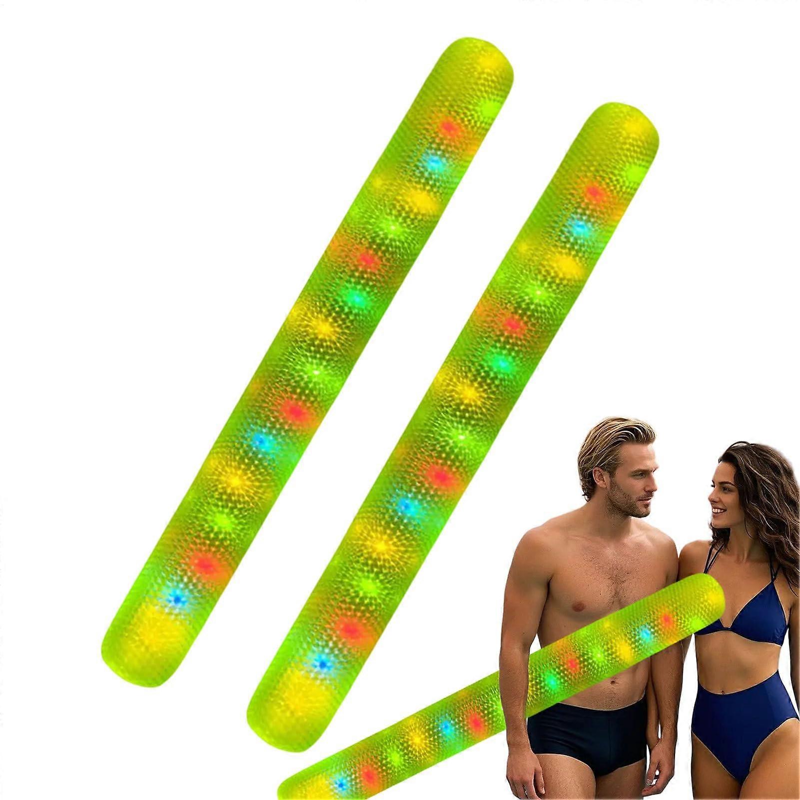 Inflatable Pool Noodles, 2 x Blow Up PVC Noodles, Builtin Light for Swimming, Beach, Lake Party Green