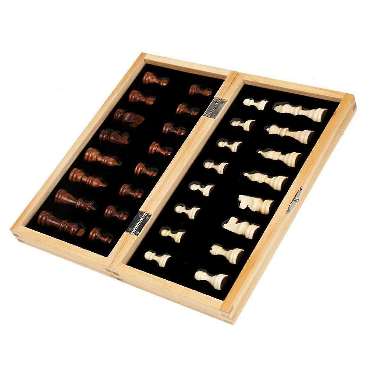 Wooden Magnetism Chess Set with Delicate Surface, Wear-Resistant and Foldable Checkerboard Design for Chess Play